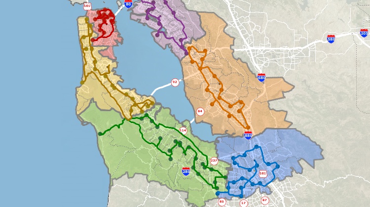 Maptitude best Streets and Trips alternative map of routes servicing different territories