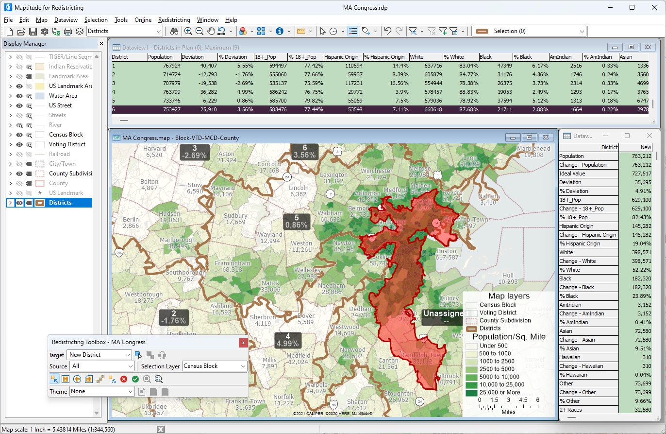 Maptitude for Redistricting software interface