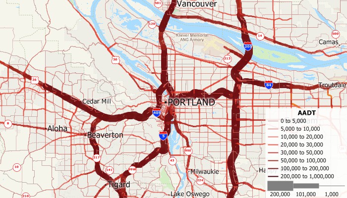 Maptitude 2018 AADT data map