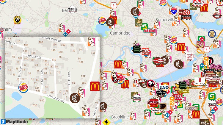 Maptitude map with business locations and addresses