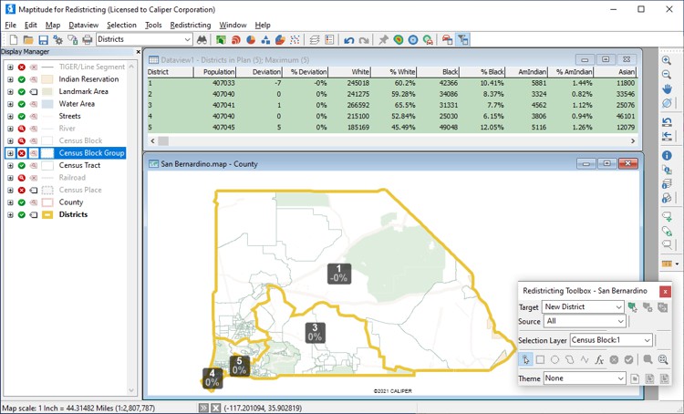 Maptitude Board of Supervisors redistricting mapping software