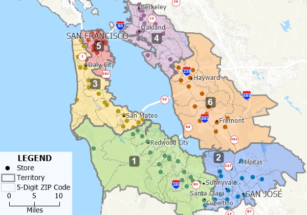Business map software of territories based on ZIP Codes