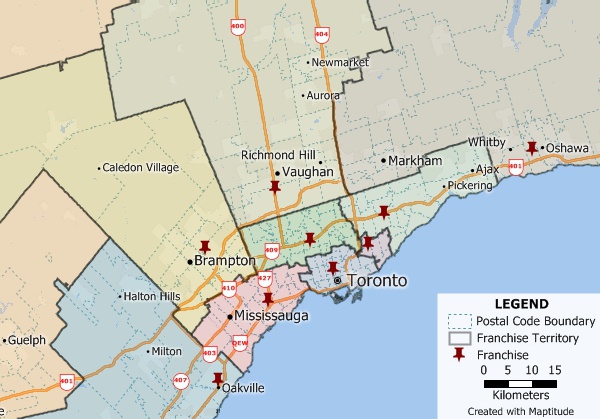 Maptitude Canada business mapping software lets you create and modify territories