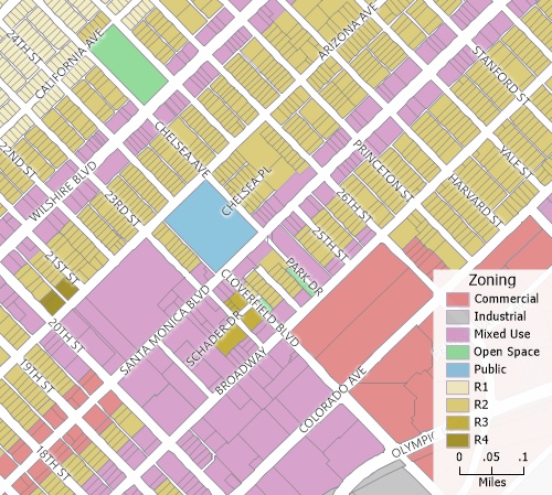 choropleth map of nominal data: this choropleth map shows how each parcel is zoned