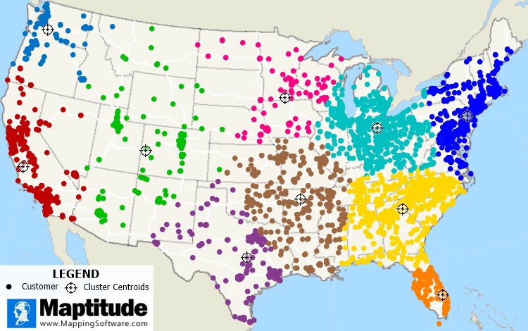 Customers grouped into ten clusters with balanced levels of service from the cluster centroids