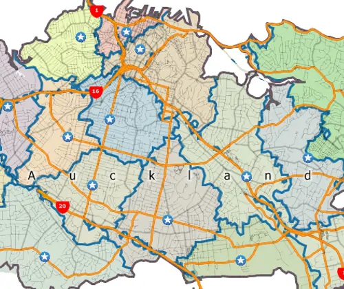 Maptitude GIS map of territories based on drive-time to nearest hospital