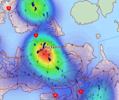 Maptitude GIS map of customer hot-spot in Perth, Australia