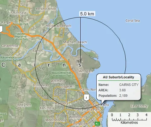 Maptitude GIS map with custom radius and hover tool