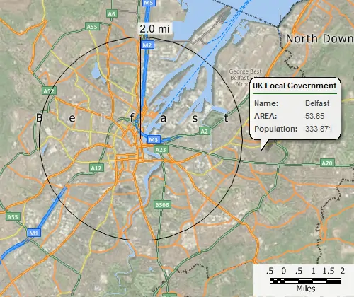 Maptitude GIS map with custom radius and hover tool