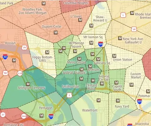 Maptitude GIS map of area-of-influence/Voronoi territories