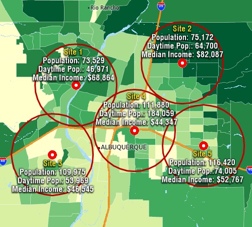 Demographic analysis of sites with Maptitude LandVision alternative
