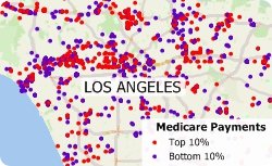 Maptitude map showing top and bottom medicare payments physicians