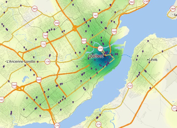 Maptitude geographical heatmap of point density
