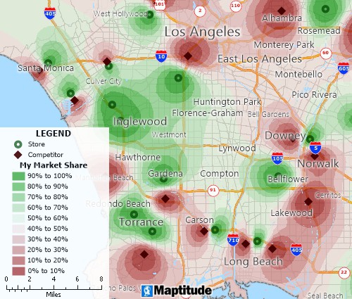 Location intelligence analysis of market share compared to competitors