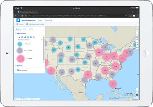 Maptitude online mapping software being used on a tablet