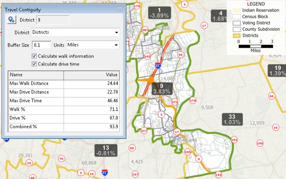 Maptitude for Redistricting District Travel Contiguity