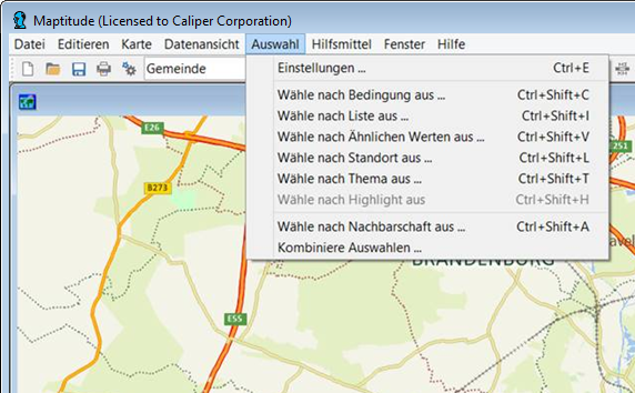 German Maptitude mapping software menus