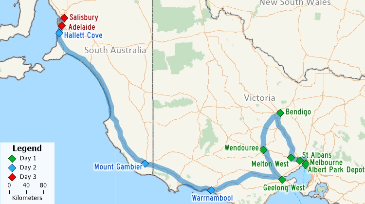 Maptitude map of multi-day route
