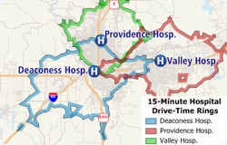 Named drive-time rings