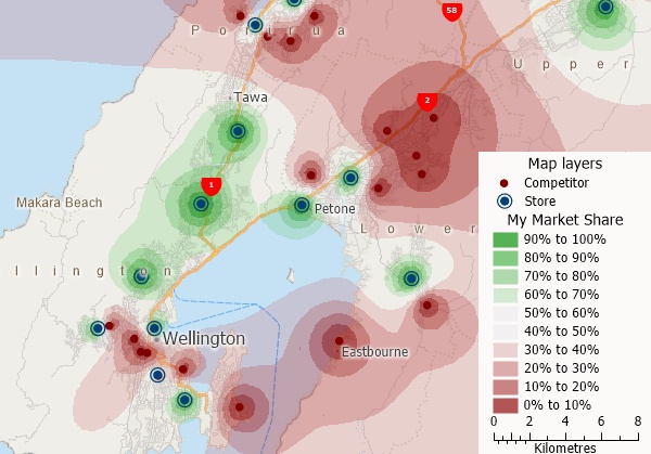 Perform market share analysis with Maptitude business mapping software for New Zealand