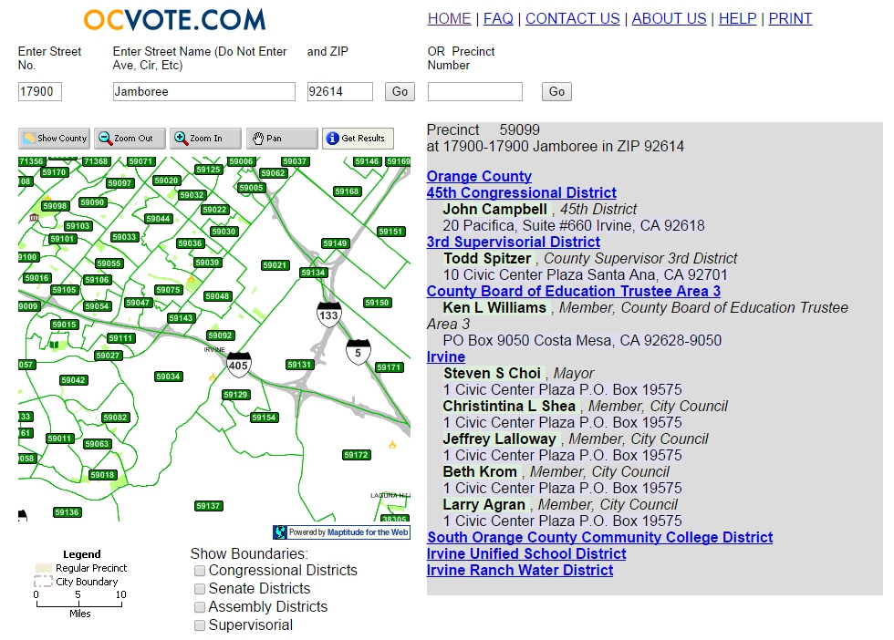 OCVote web application developed by Caliper