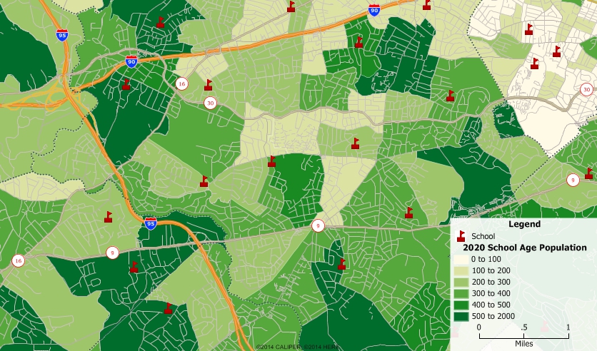 Maptitude map of projected 2020 school age population