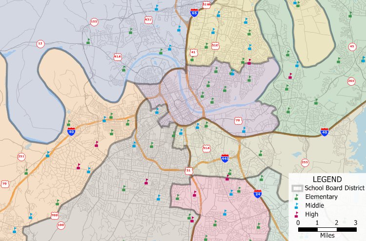 School board voting districts created with Maptitude school board redistricting software