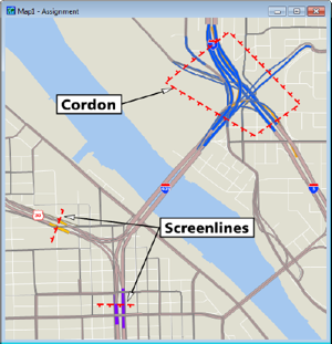 What is Screenline Analysis/Screenline Analysis Definition: TransCAD map with network and screenlines for comparing assignment results