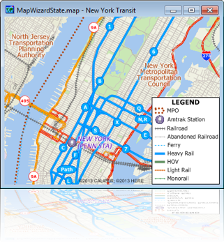 Sample map of transportation data layers