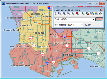 The Maptitude Mappings Software Selection Toolbar keeps track of the number of records and a running total