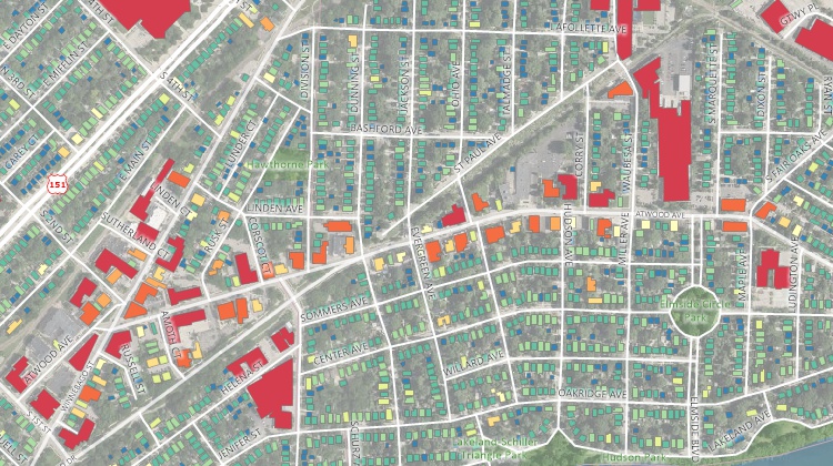Maptitude LandVision alternative for real estate mapping map of buildings in Madison