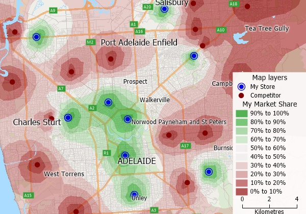 Perform market share analysis with Maptitude business mapping software for Australia