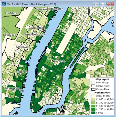 Sample map of Census Block Groups created with Maptitude mapping software