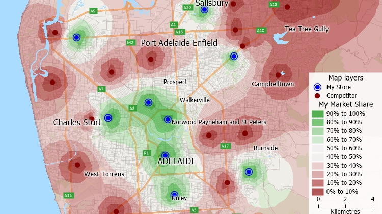Perform market share analysis with Maptitude business mapping software for Australia
