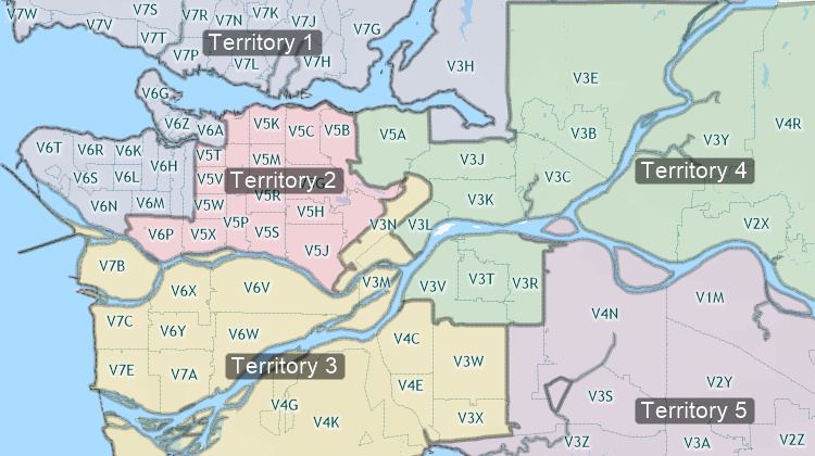 Postcodes and FSA boundaries included with Maptitude Canada (CA) Postcode Map Software