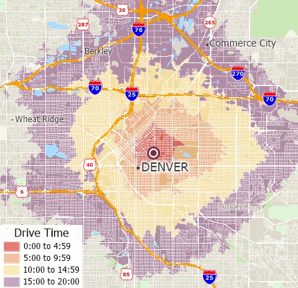 Maptitude choropleth map creator map of drive times for areas on a map