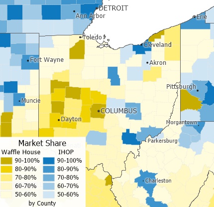 Maptitude choropleth map maker map of market share by county