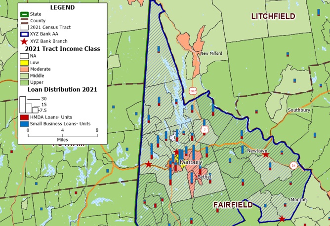 Map showing loan distributions by census tract created with CRA Wiz alternative