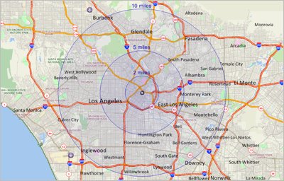 Custom radius ring map using Maptitude custom mapping services