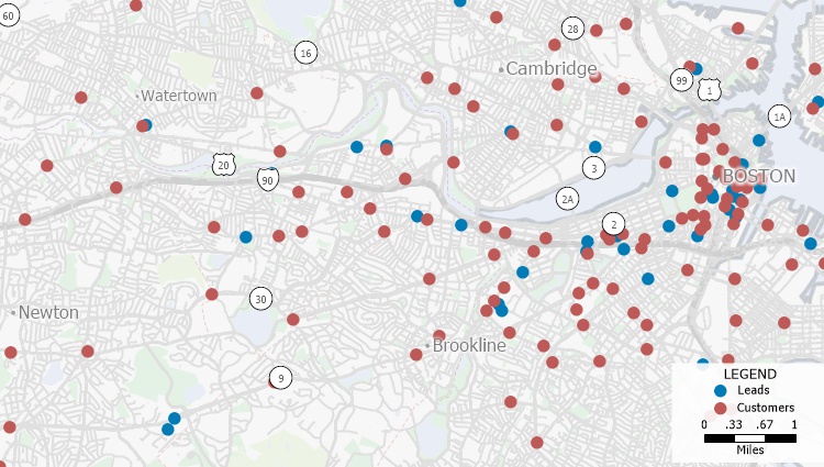 what is a map: example of pin map showing customer locations