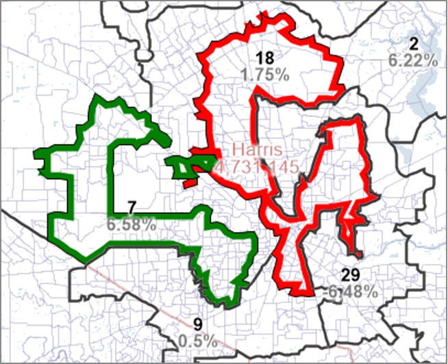 Map showing discontiguous district