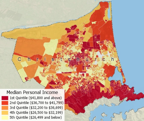 Maptitude map of home value by ZIP Code in Christchurch divided into quintiles