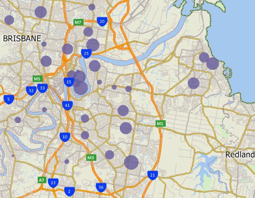 Sample Maptitude geographic information system map of geocoded Australia customer data