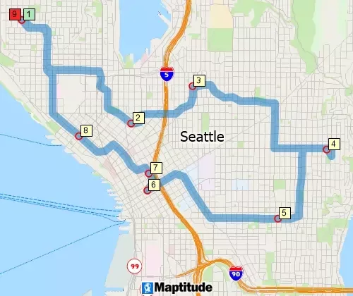 Maptitude map of shortest path route returning to origin