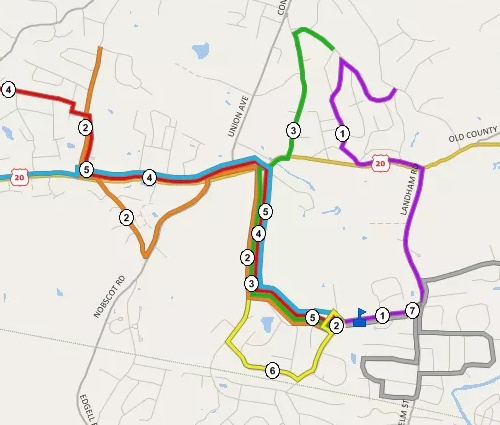 A map showing the school bus routes that service a school created with GIS solutions for local government
