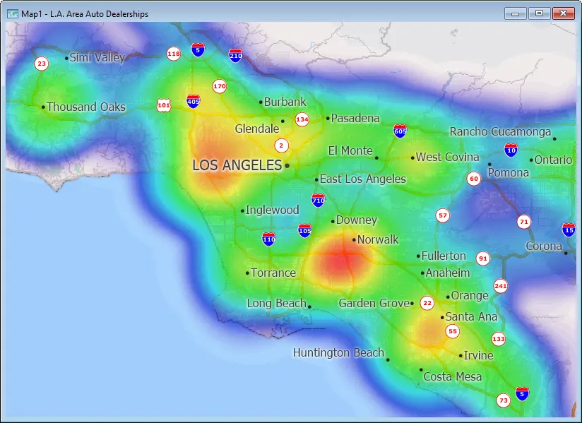 Heat map of auto dealerships in Los Angeles