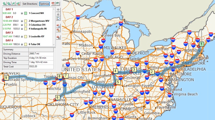 Long-haul trip planning with Maptitude mapping software MileMaker and Intelliroute alternative