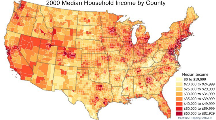 2000 Census Data -  Household income by county