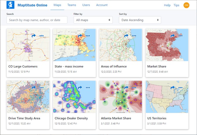 Share Maptitude maps with a Maptitude Online subscription