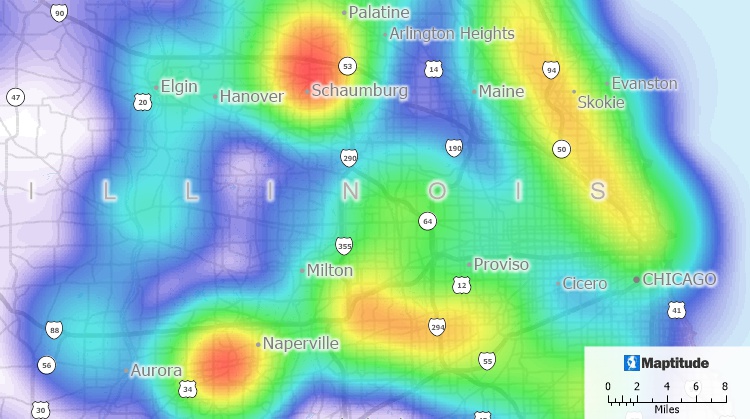 Maptitude alternative to Esri arcmap includes tools for mapping hot spots